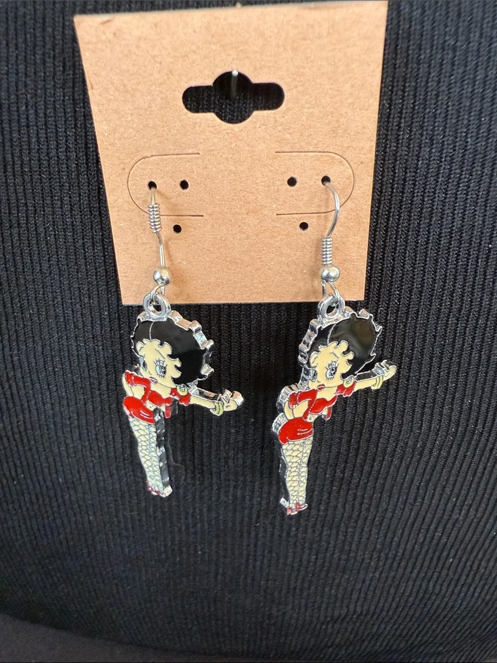 Betty Boop Red and Black Enamel Dangle Earrings